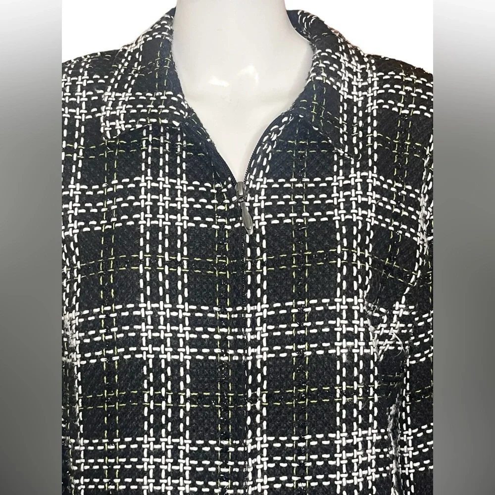 Christopher and Banks Lined Jacket Tweed Zip Up Blazer Black & White Size XL